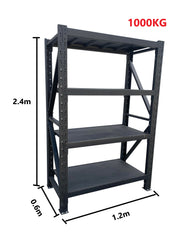 1.2m(W) x 2.4m(H) x 0.6m(D) Metal Shelving 1000KG Black