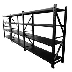 4.5m(W)x2.4m(H)x0.6m(D) 4800kg Heavy Duty Connecting Shelving BLACK