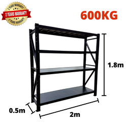 2.0m(W) x 1.8m(H) x 0.5m(D) Metal Shelving 600KG Black