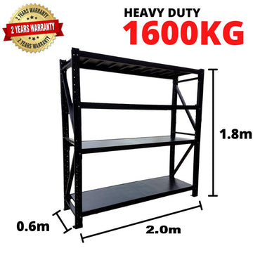 2.0m(W) x 1.8m(H) x 0.6m(D) 1600KG Heavy Duty Metal Shelving Black