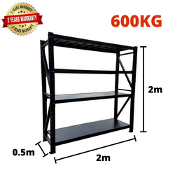 2.0m(W) x 2.0m(H) x 0.5m(D) Metal Shelving 600KG Black