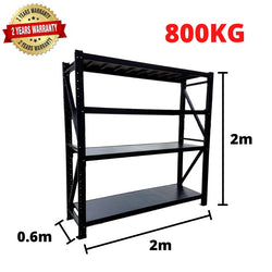 2.0m(W) x 2.0m(H) x 0.6m(D) 800kg Metal Shelving Unit BLACK