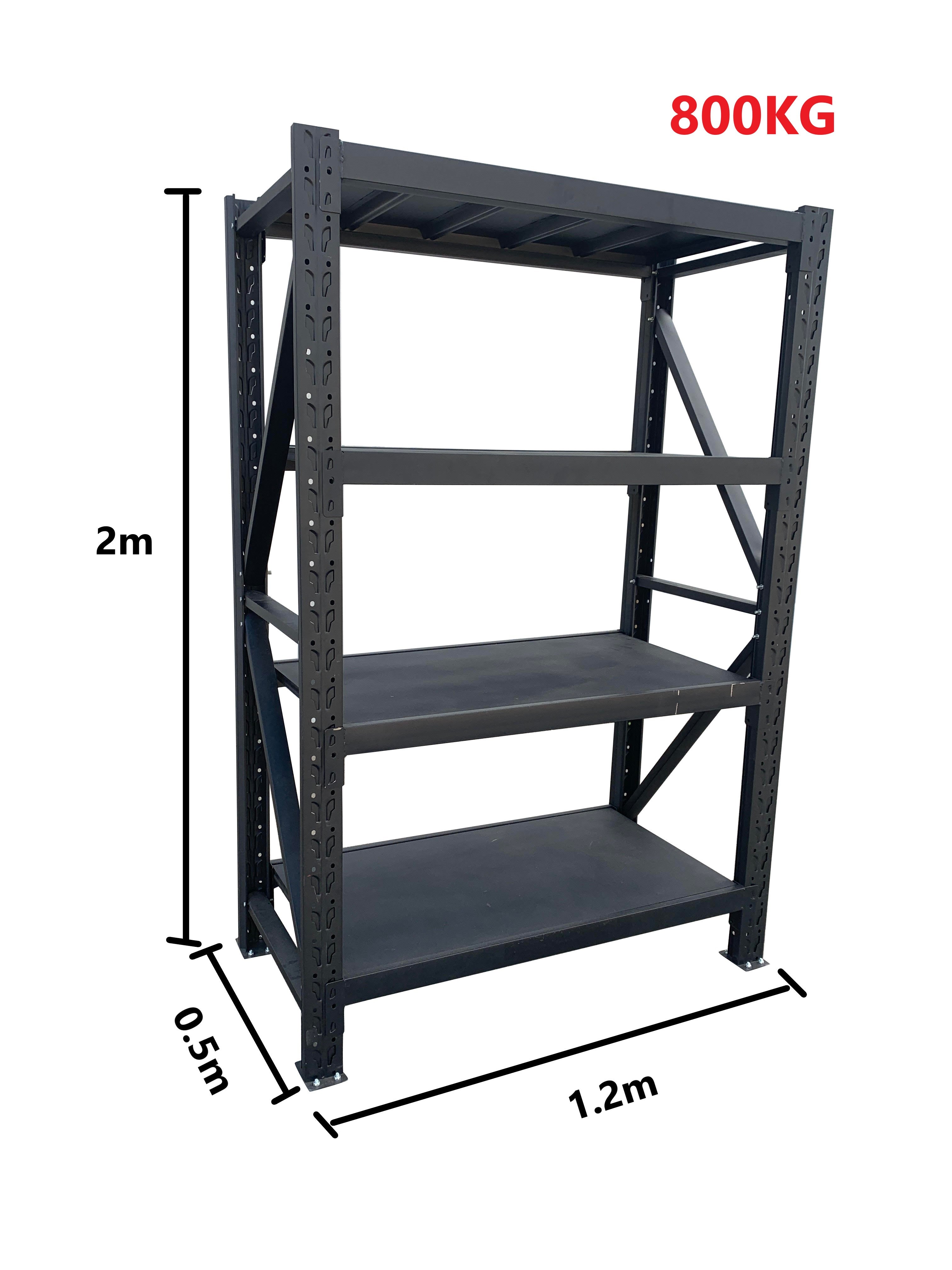 2.4m (H) x 2m (W) x 0.6m (D) 1200kg Black Garage Shelving For Shed Workshop  Long Span Rack