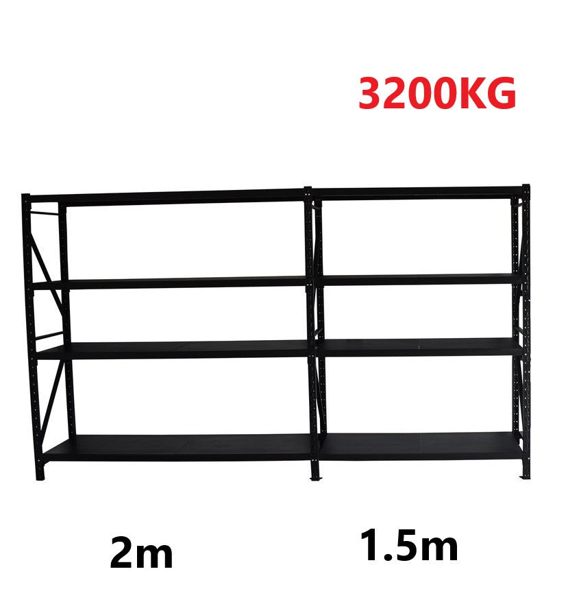 3.5m(W) x 2.4m(H) x 0.6m(D) 3200kg Heavy Duty Connecting Shelving Black