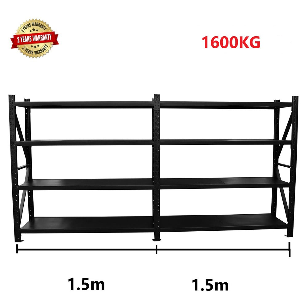 3.0m(W)x2.0m(H)x0.5m(D) 1600kg Connecting Shelving BLACK