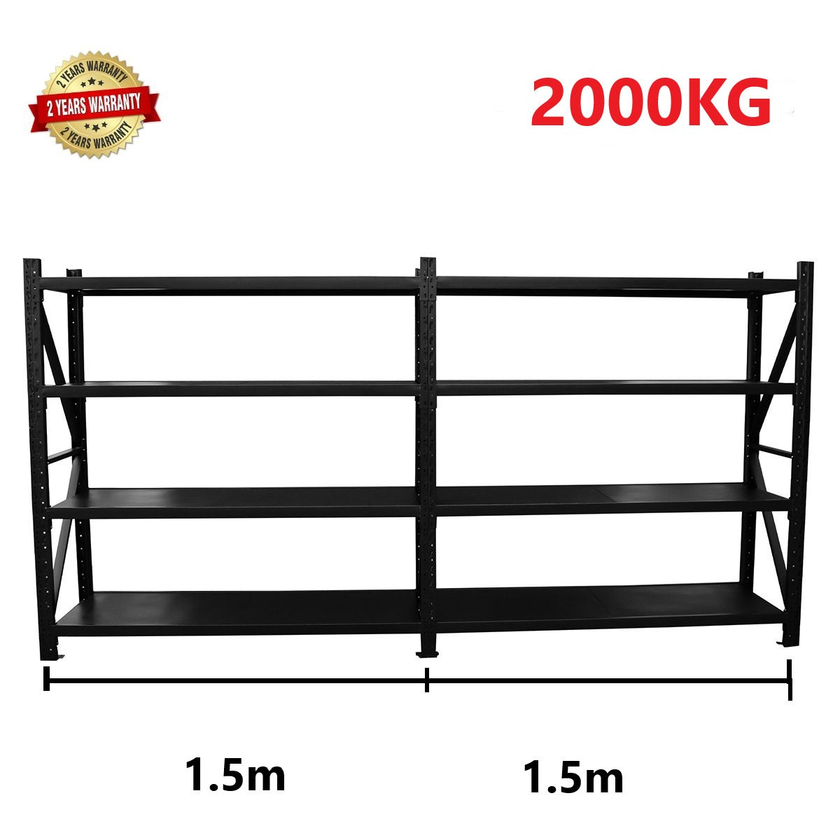 3.0m(W)x1.8m(H)x0.6m(D) 2000kg Connecting Shelving BLACK