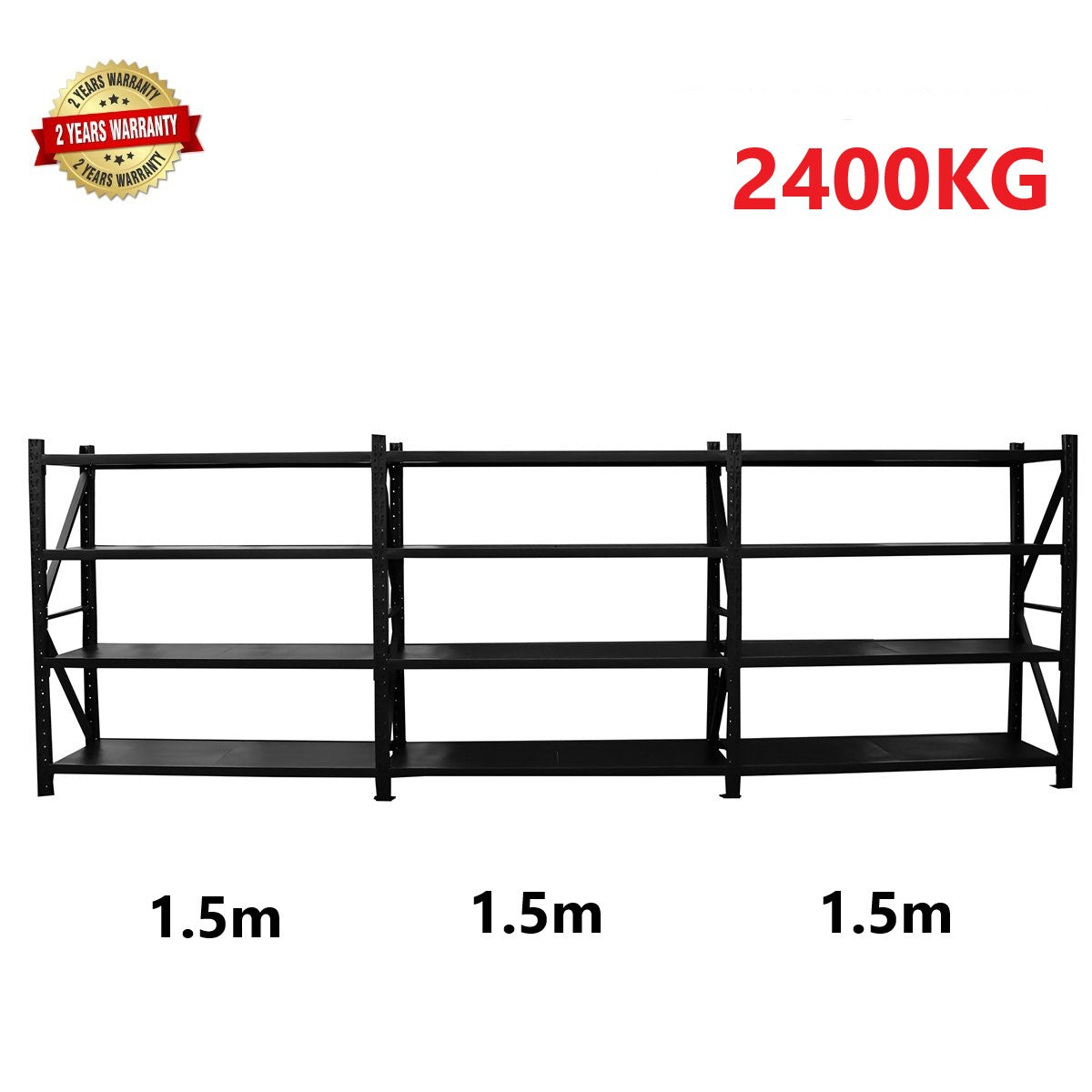 4.5m (W) x 1.8m (H) x 0.5m (D) 2400KG Connecting Shelving BLACK