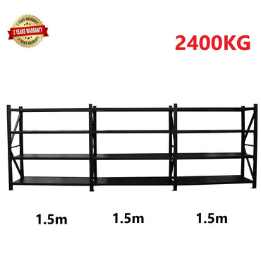 4.5m (W) x 1.8m (H) x 0.5m (D) 2400KG Connecting Shelving BLACK