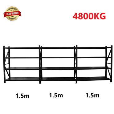 4.5m(W) x 1.8m(H) x 0.6m(D) 4800kg Heavy Duty Connecting Shelving Black