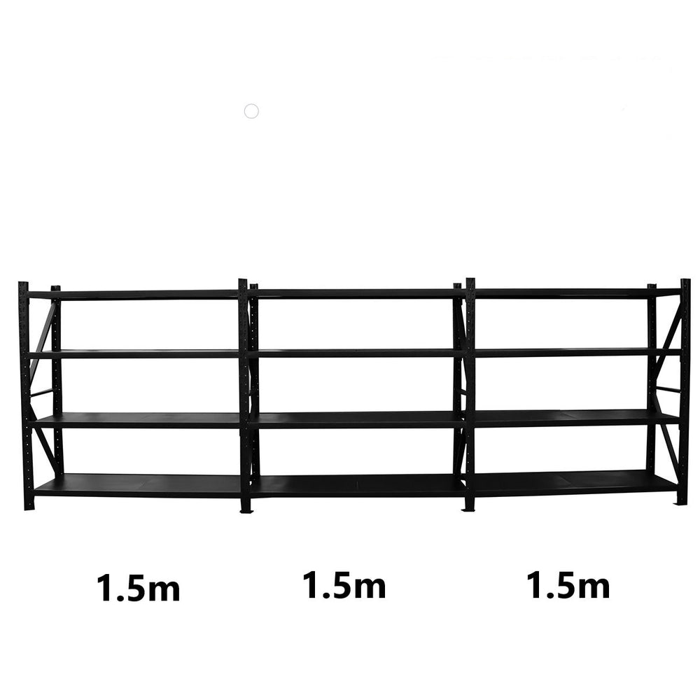 4.5m (W) x 1.8m (H) x 0.6m (D) 2400KG Connecting Shelving BLACK