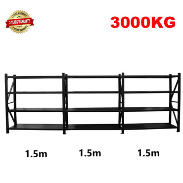 4.5m (W) x 1.8m (H) x 0.6m (D)  3000KG Connecting Shelving BLACK