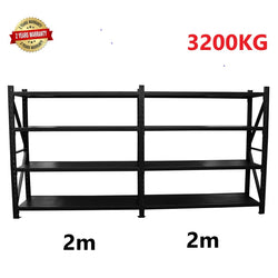 4.0m(W) x 1.8m(H) x 0.6m(D) 3200KG Heavy Duty Connecting Shelving BLACK