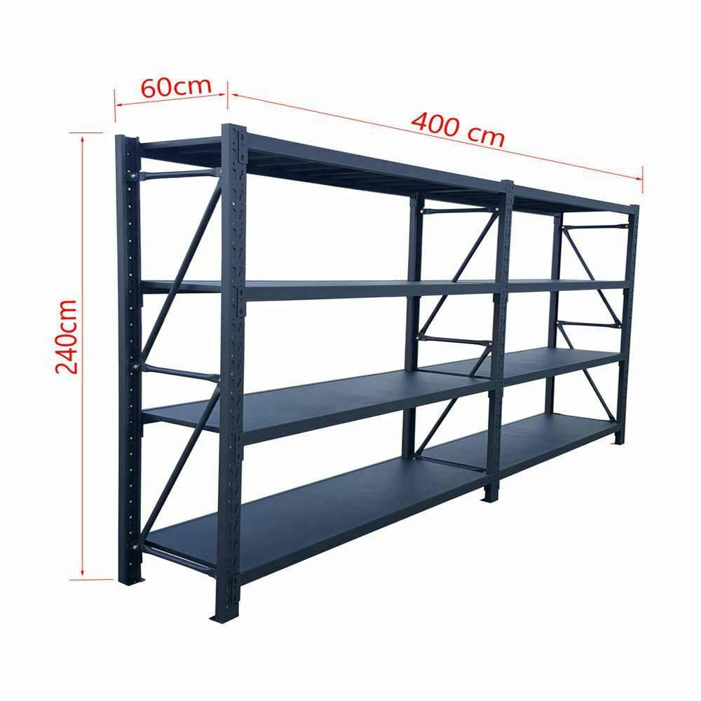 4.0m(W) x 2.4m(H) x 0.6m(D) 3200KG Heavy Duty Connecting Shelving BLACK