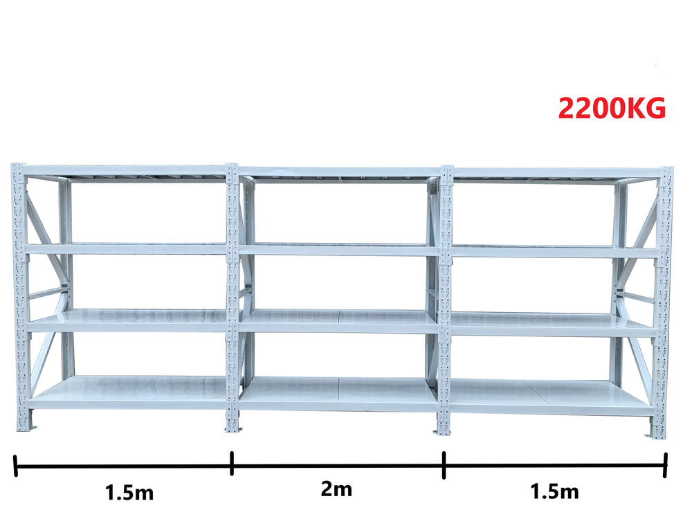 5.0m(W)x2.0m(H)x0.5m(D) 2200KG Connecting Shelving WHITE