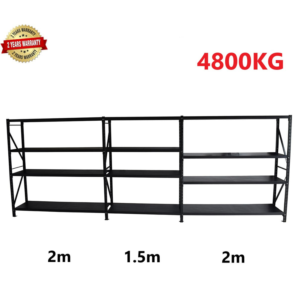 5.5m(W) x 1.8m(H) x 0.6m(D) 4800KG Heavy Duty Connecting Shelving BLACK