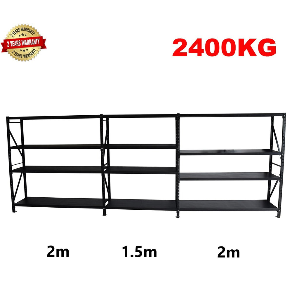 5.5m(W) x 1.8m(H) x 0.6m(D) 2400KG Connecting Shelving BLACK