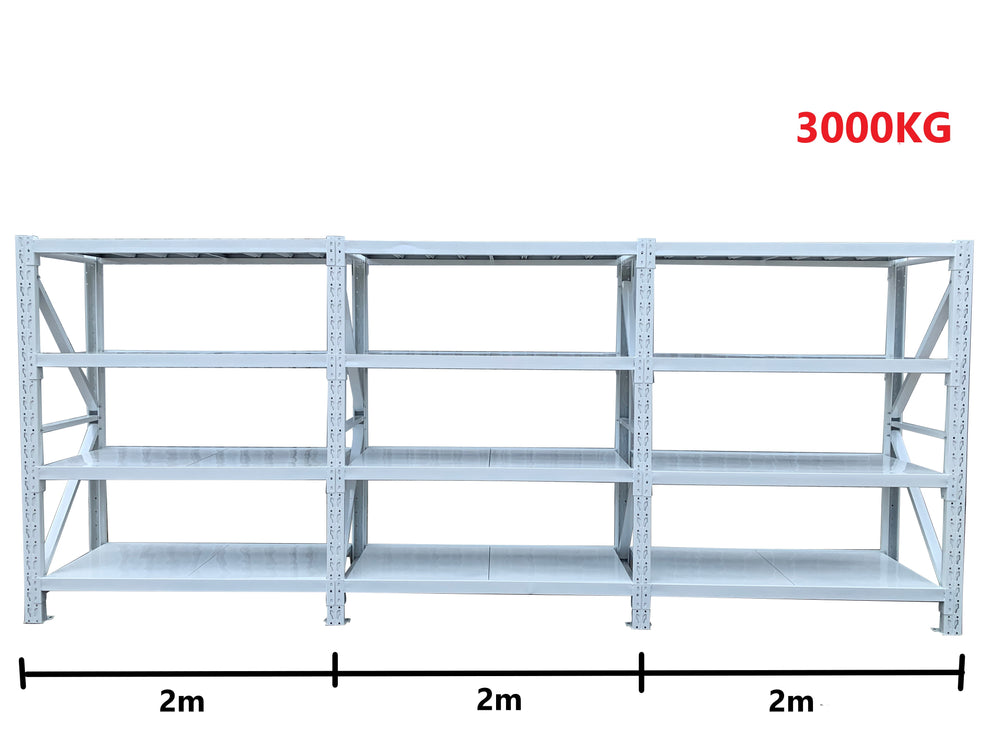 6.0m(W) x 2.4m(H) x 0.6m(D) 3000kg Connecting Shelving White