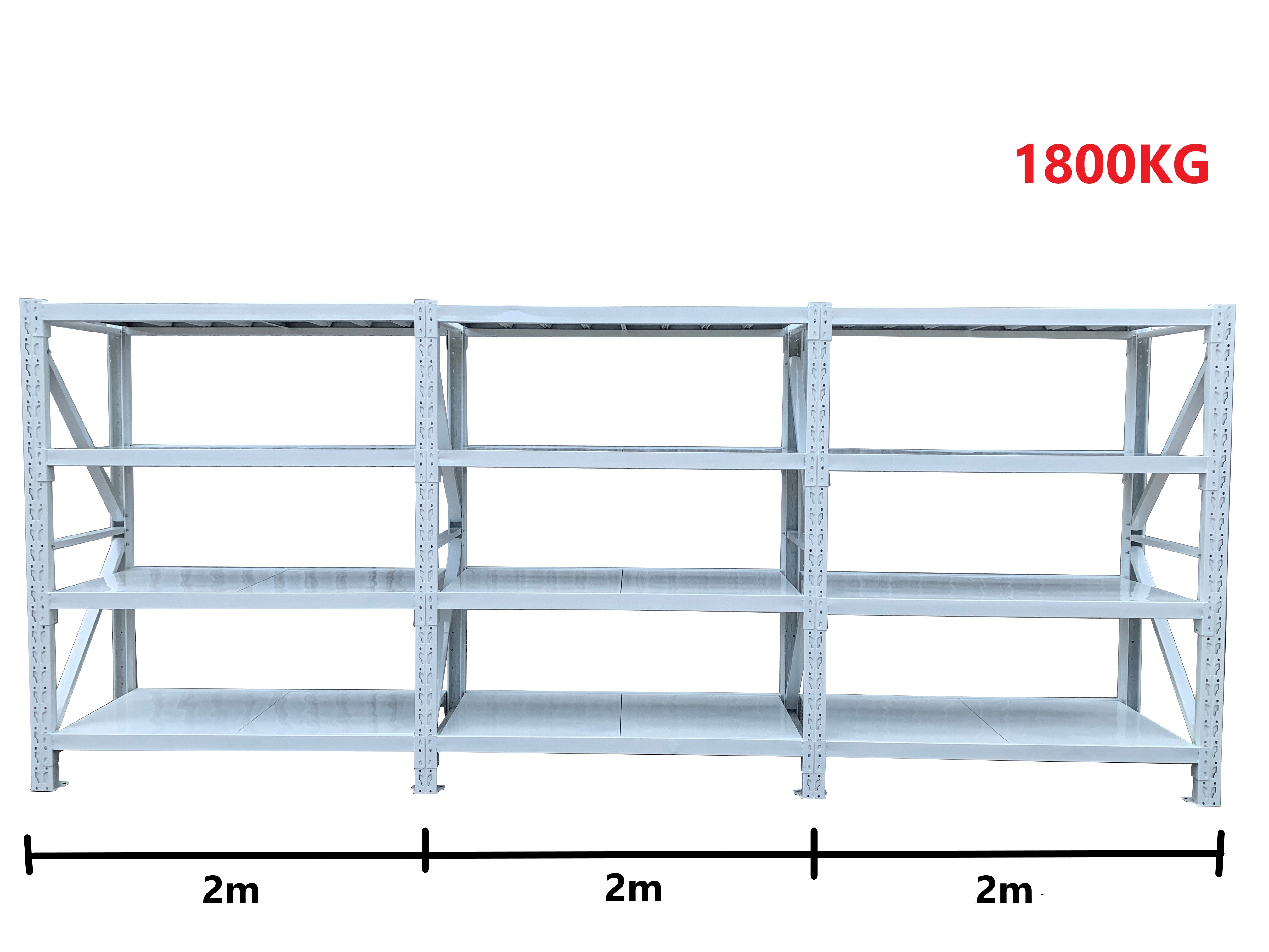 6.0m(W) x 2.0m(H) x 0.5m(D) 1800kg Connecting Shelving White