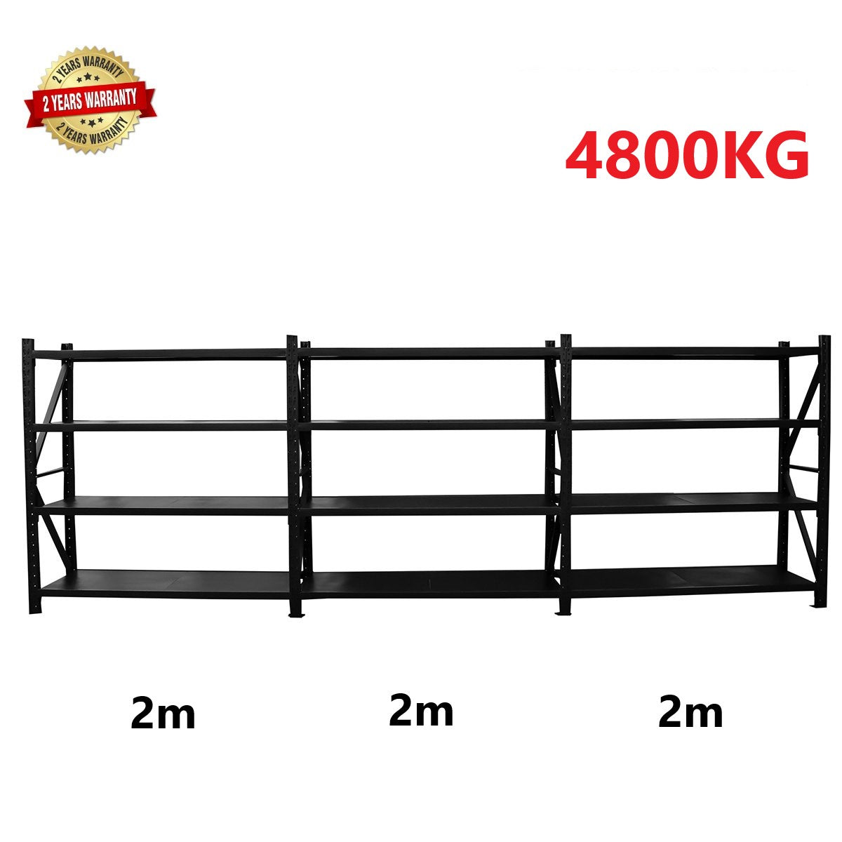 6.0m(W) x 2.0m(H) x 0.6m(D) 4800kg Heavy Duty Connecting Shelving Black