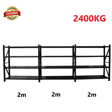 6.0m(W) x 2.0m(H) x 0.6m(D) 2400kg Connecting Shelving Black