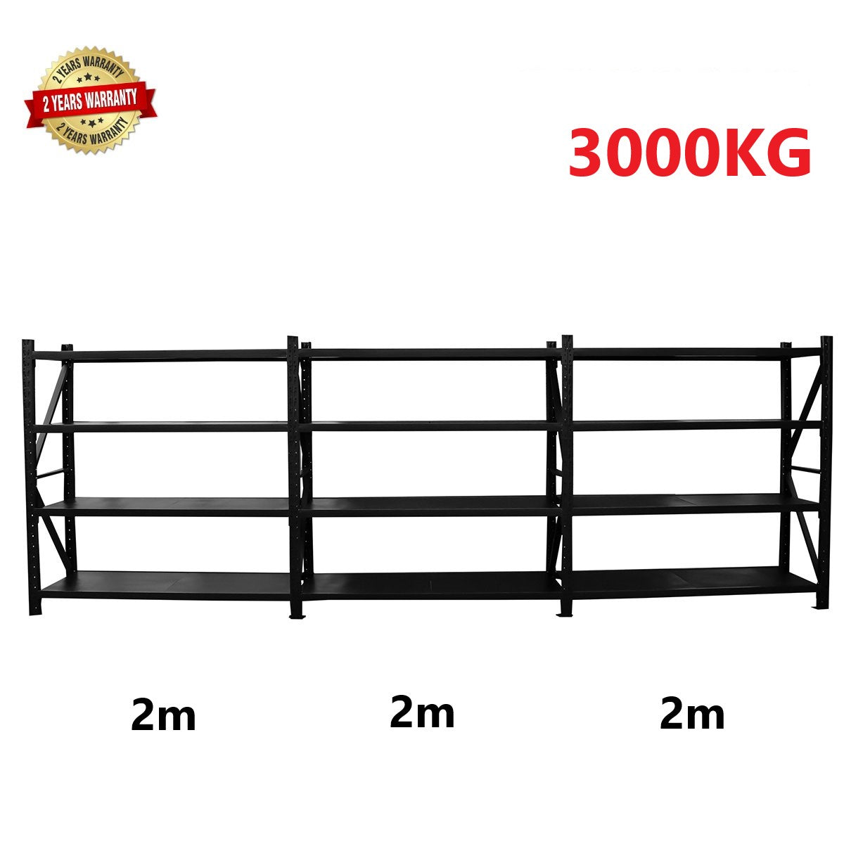 6.0m(W) x 1.8m(H) x 0.6m(D) 3000kg Connecting Shelving Black